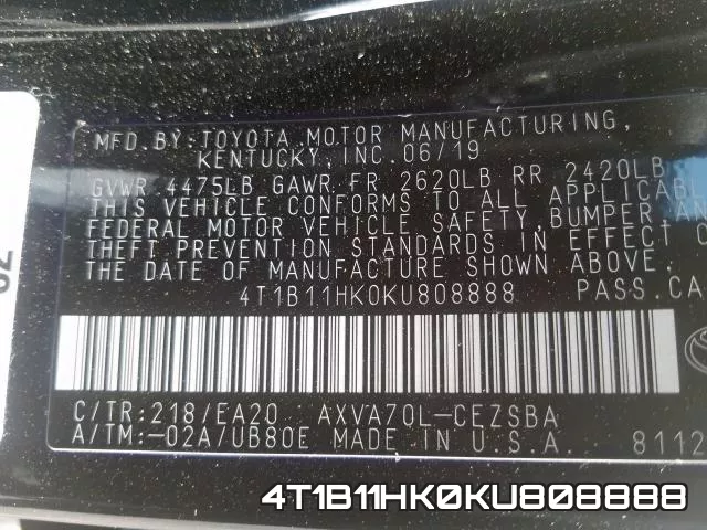4T1B11HK0KU808888 фото 2