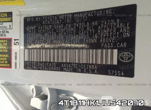 4T1B11HK1JU542070 фото 10