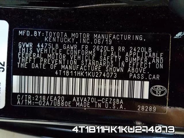 4T1B11HK1KU274073 фото 2