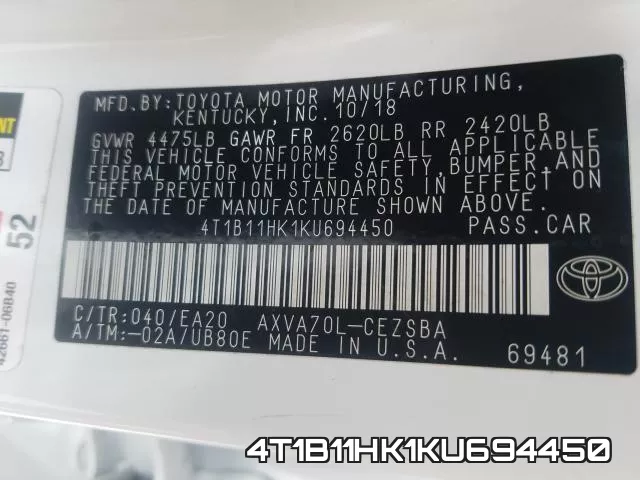 4T1B11HK1KU694450 фото 2