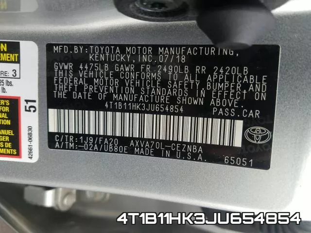 4T1B11HK3JU654854 фото 2