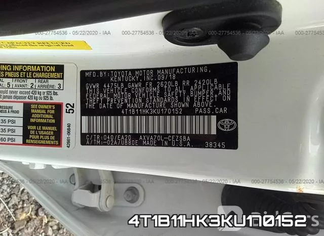 4T1B11HK3KU170152 фото 10