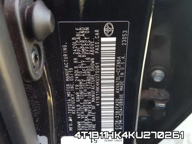 4T1B11HK4KU270261 фото 2