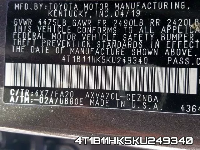 4T1B11HK5KU249340 фото 2