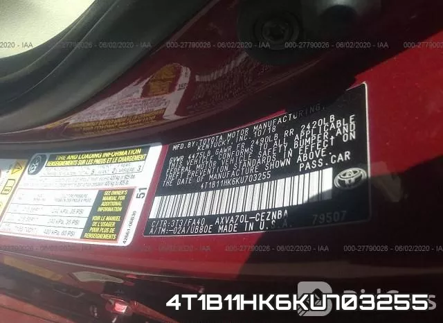 4T1B11HK6KU703255 фото 10