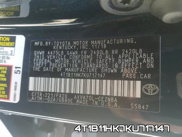 4T1B11HK7KU717147 фото 2