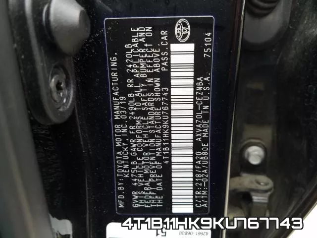 4T1B11HK9KU767743 фото 2