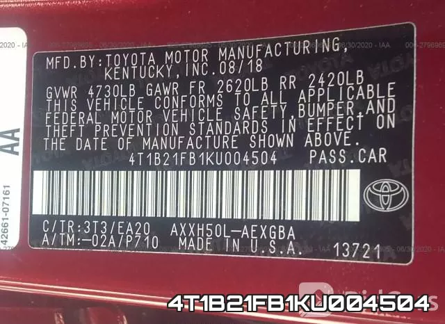 4T1B21FB1KU004504 фото 10
