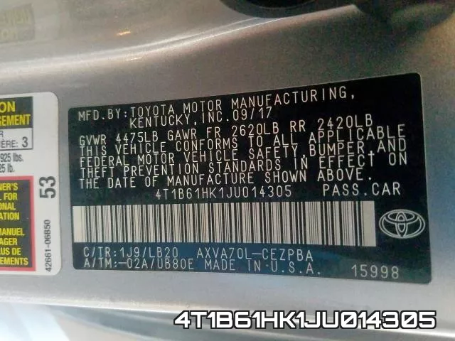 4T1B61HK1JU014305 фото 2