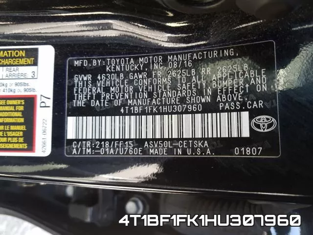 4T1BF1FK1HU307960 фото 2