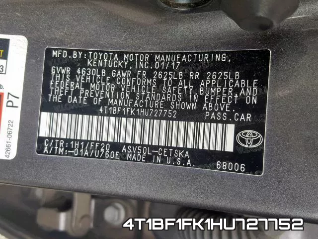 4T1BF1FK1HU727752 фото 2
