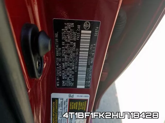 4T1BF1FK2HU718428 фото 2