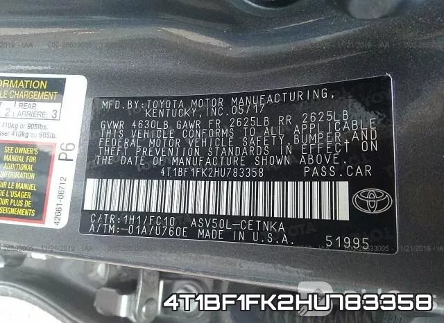 4T1BF1FK2HU783358 фото 10