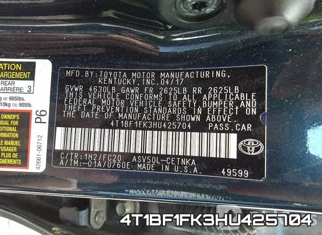 4T1BF1FK3HU425704 фото 10