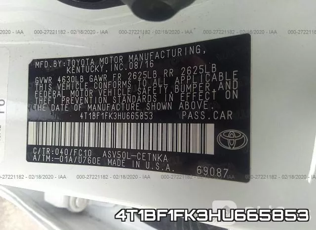 4T1BF1FK3HU665853 фото 10