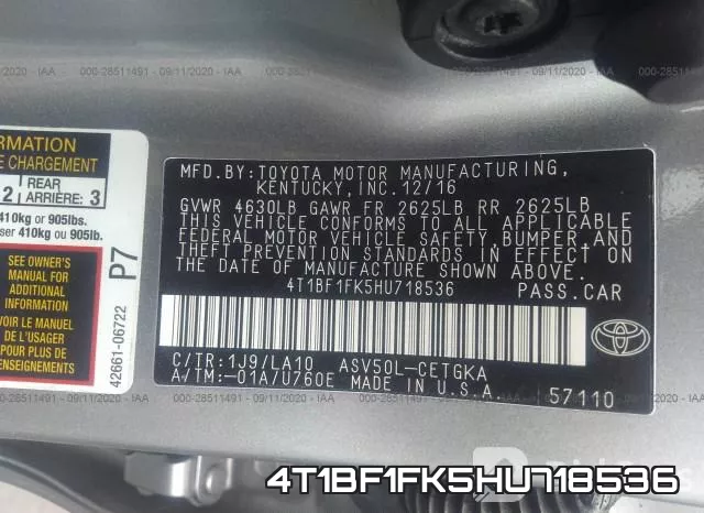 4T1BF1FK5HU718536 фото 10