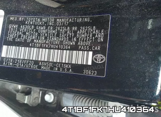 4T1BF1FK7HU410364 фото 10