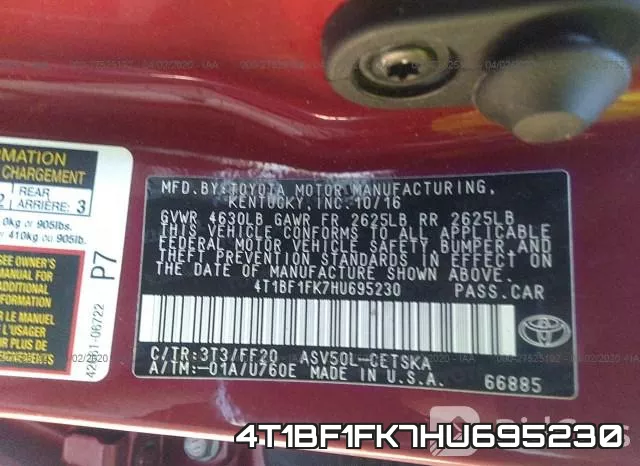 4T1BF1FK7HU695230 фото 10