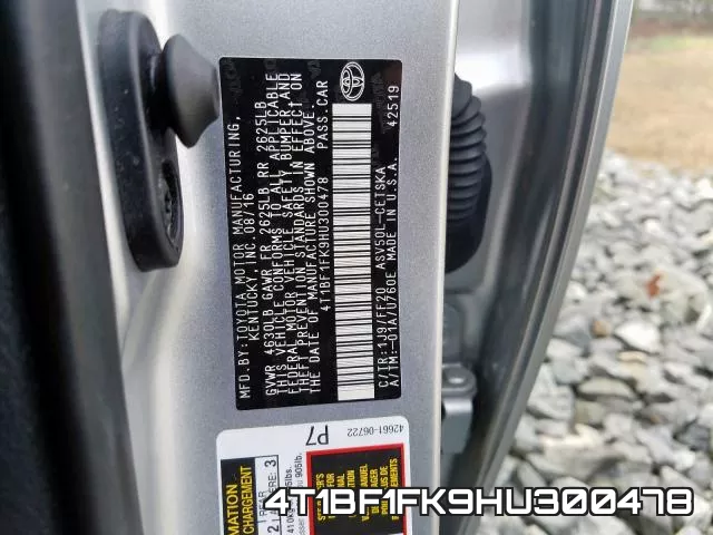 4T1BF1FK9HU300478 фото 2