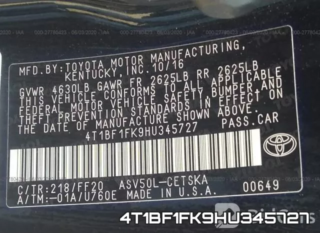 4T1BF1FK9HU345727 фото 10