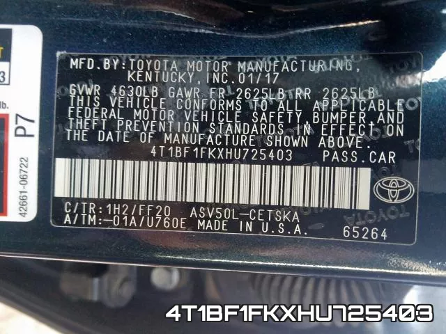 4T1BF1FKXHU725403 фото 2