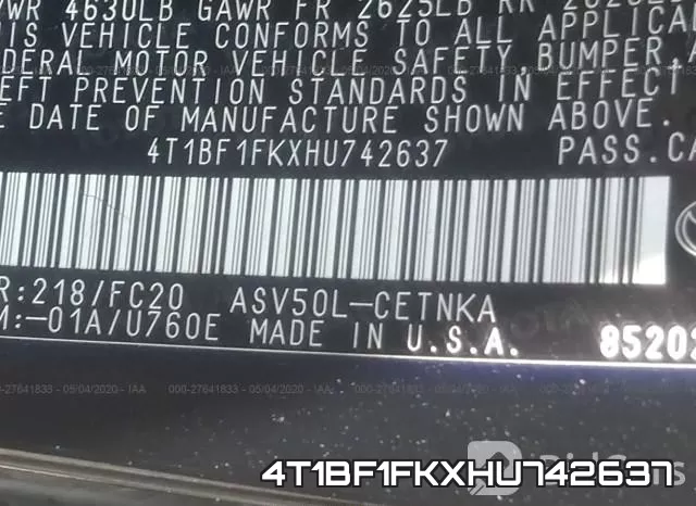 4T1BF1FKXHU742637 фото 10