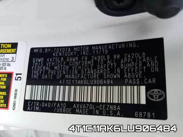 4T1C11AK6LU906484 фото 2