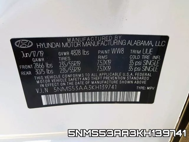 5NMS53AA3KH139741 фото 2