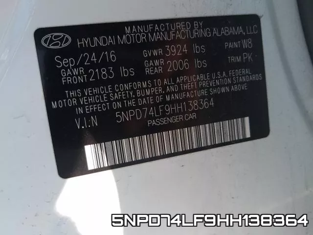 5NPD74LF9HH138364 фото 2