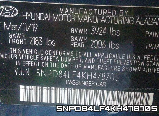 5NPD84LF4KH478705 фото 10