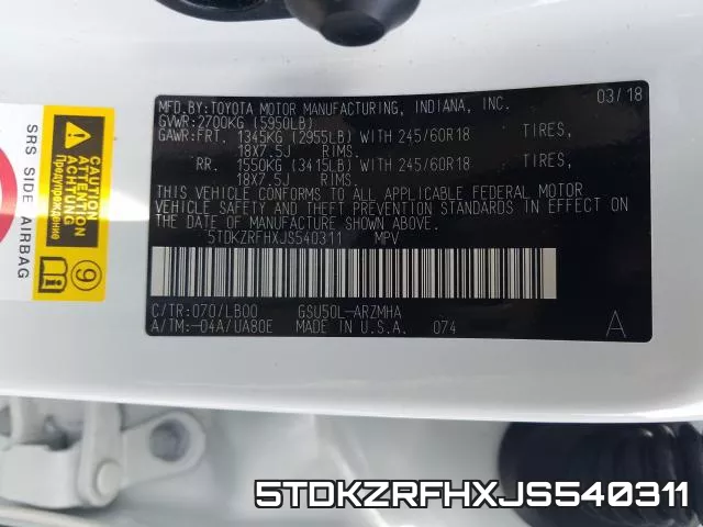 5TDKZRFHXJS540311 фото 2