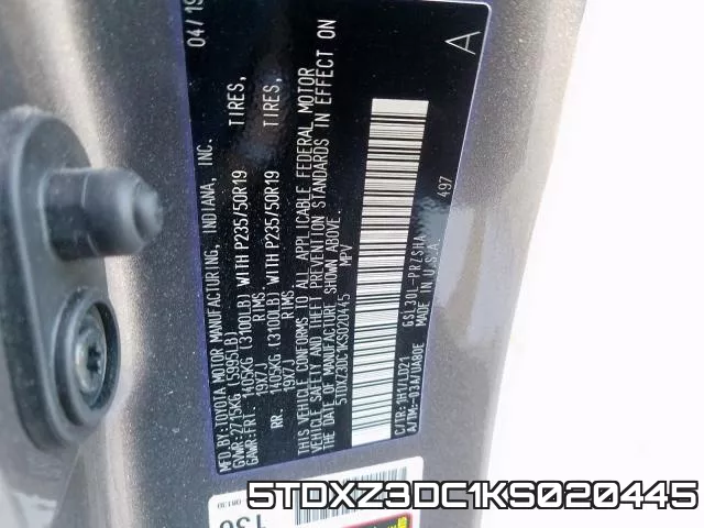 5TDXZ3DC1KS020445 фото 2