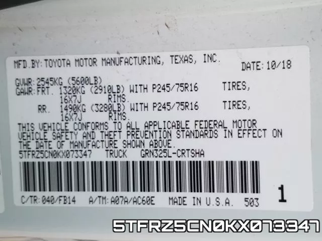 5TFRZ5CN0KX073347 фото 2