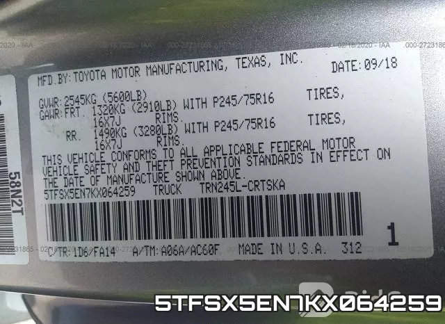 5TFSX5EN7KX064259 фото 10