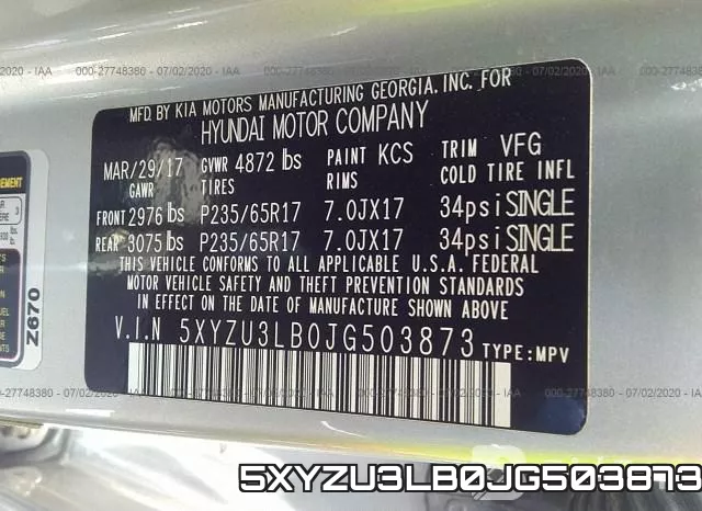 5XYZU3LB0JG503873 фото 10