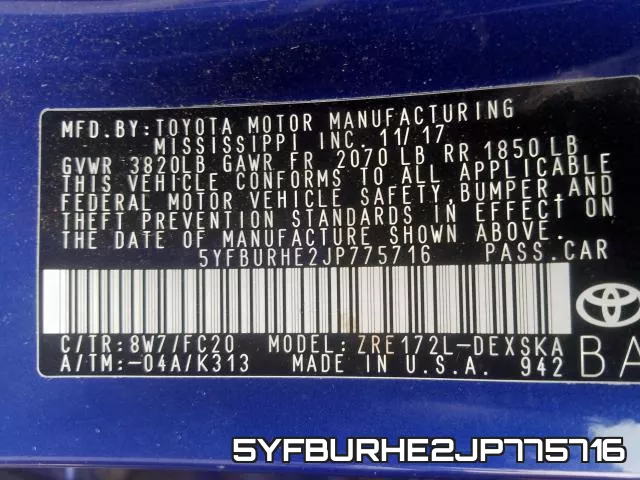 5YFBURHE2JP775716 фото 2