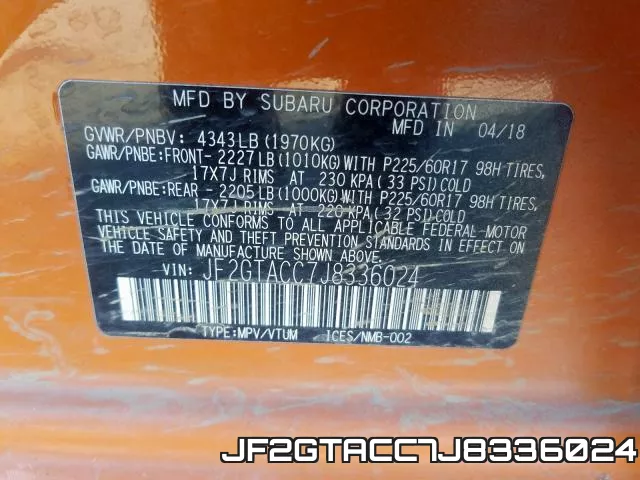 JF2GTACC7J8336024 фото 2