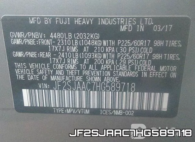JF2SJAAC7HG589718 фото 10