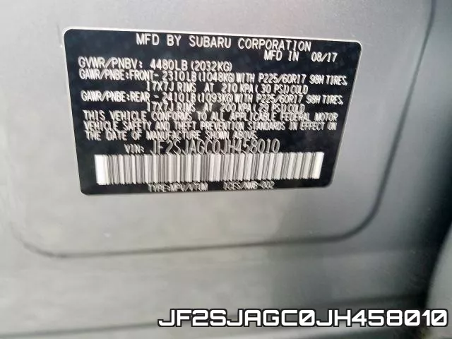 JF2SJAGC0JH458010 фото 2