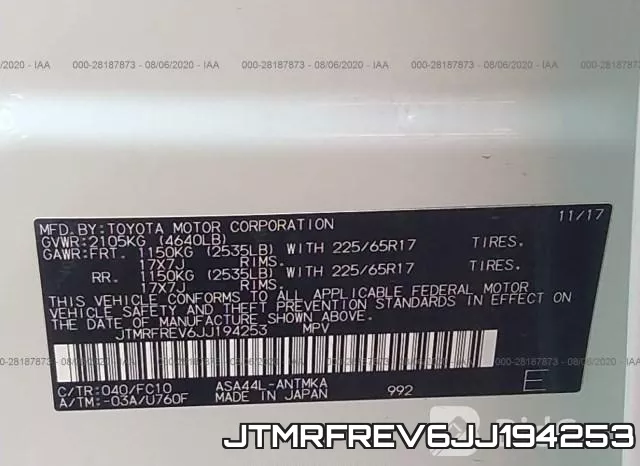 JTMRFREV6JJ194253 фото 10