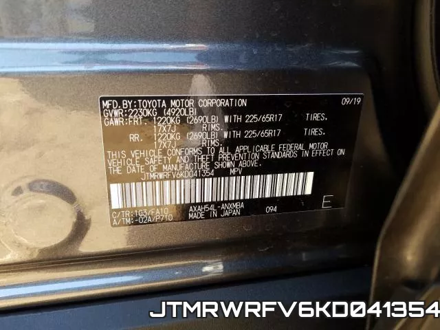 JTMRWRFV6KD041354 фото 2
