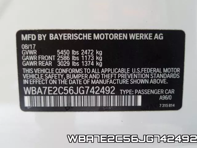 WBA7E2C56JG742492 фото 2