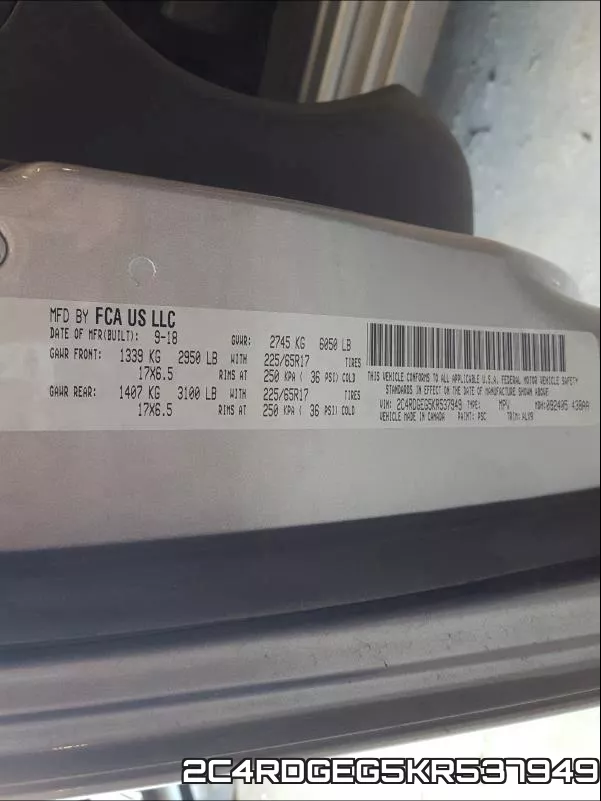 2C4RDGEG5KR537949 фото 2