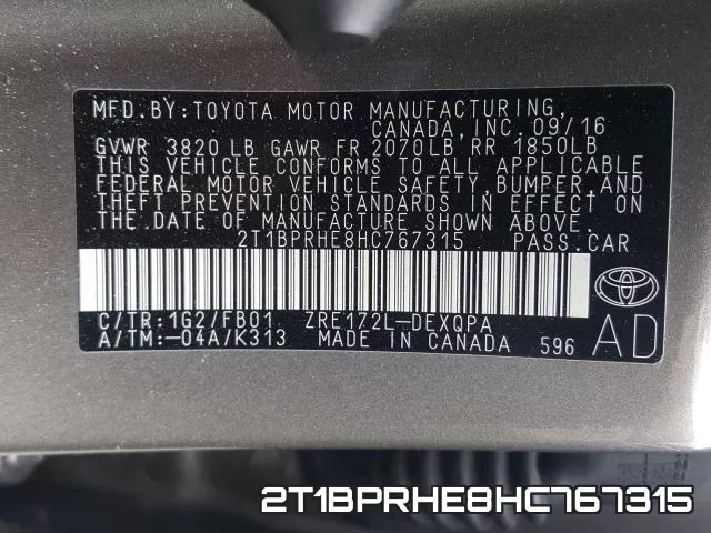 2T1BPRHE8HC767315 фото 2