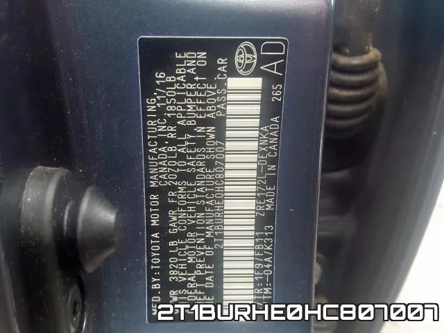 2T1BURHE0HC807007 фото 2