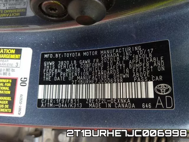 2T1BURHE7JC006998 фото 2