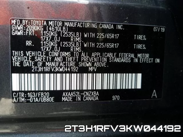 2T3H1RFV3KW044192 фото 2
