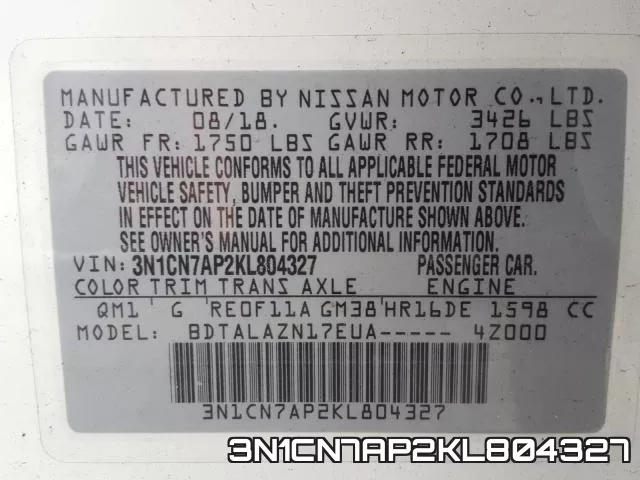 3N1CN7AP2KL804327 фото 2