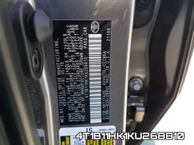 4T1B11HK1KU268810 фото 2