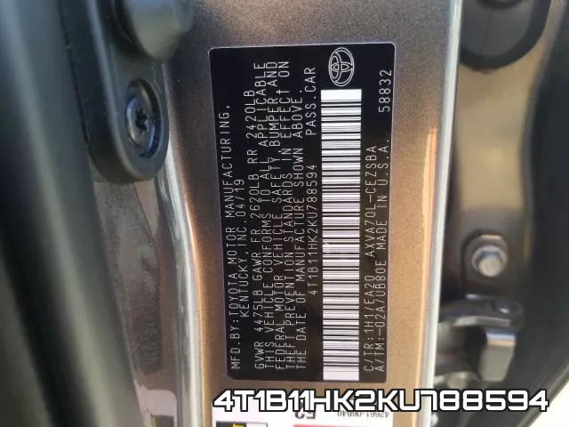 4T1B11HK2KU788594 фото 2